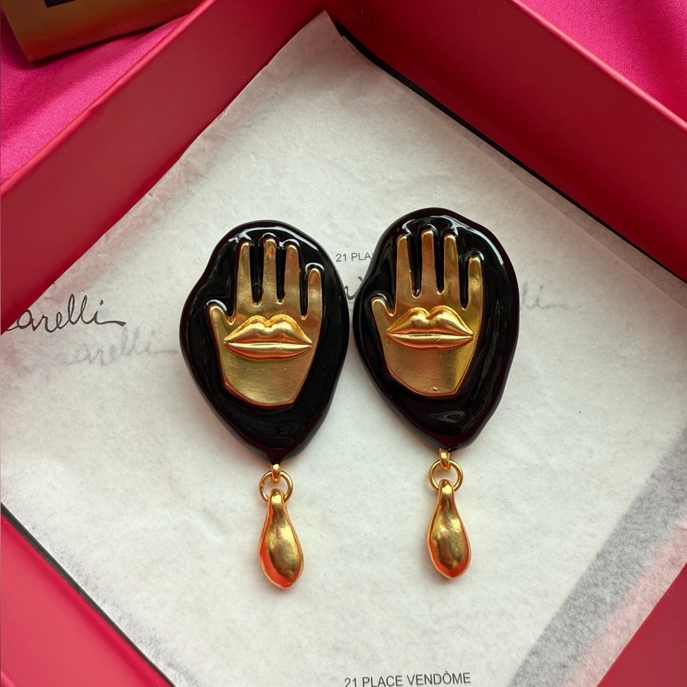 Gold and Black Hand Motif Earrings